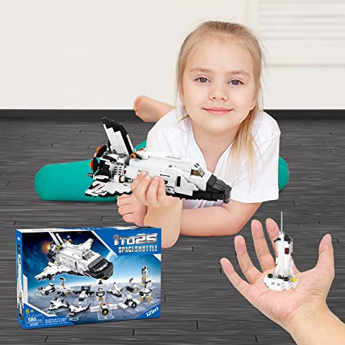 Space Shuttle Building Toys, 25-in-1 Aerospace Building Kit for Kids to Assemble a Big Spaceship or 12 Small Different Space Probe, Best Present for Boys and Girls Aged 6 7 8 9 10 11 12 13 14+, 586PCS