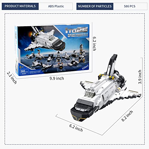 Space Shuttle Building Toys, 25-in-1 Aerospace Building Kit for Kids to Assemble a Big Spaceship or 12 Small Different Space Probe, Best Present for Boys and Girls Aged 6 7 8 9 10 11 12 13 14+, 586PCS