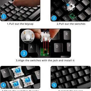 XuanGui OUTEMU (Gaote) Blue Switches, 3 Pin Keyboard Dustproof Switches DIY Replaceable Cherry MX Equivalent Keyswitch, Tactile & Clicky Switches for Mechanical Gaming Keyboard,60 Pack