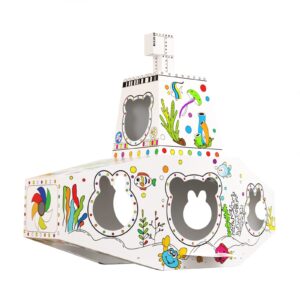 tengzhen submarine cardboard playhouse for kids- diy kids cardboard playhouse to color, draw, paint and doodle playhouse - cute, creative arts and crafts for kids- decorate a card board play house