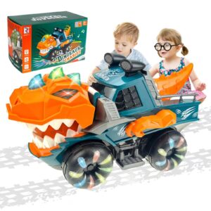 Dinosaur Toys for Kids 3-5 Years Old, Dinosaur Car Toy with Flashing Lights Music Roaring Sound Dino Light up Car Toys, Capture Dinosaur Play Set for Boys and Girls Ages 3+(Orange)