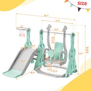 Children Slide Swing Set,Combination Activity Center Freestanding Slides Playset for Kids Indoor Toddler Climbing Stairs Toy with Basketball Hoop Game Outdoor Playground, Safe Toy for Toddler (5-in-1)