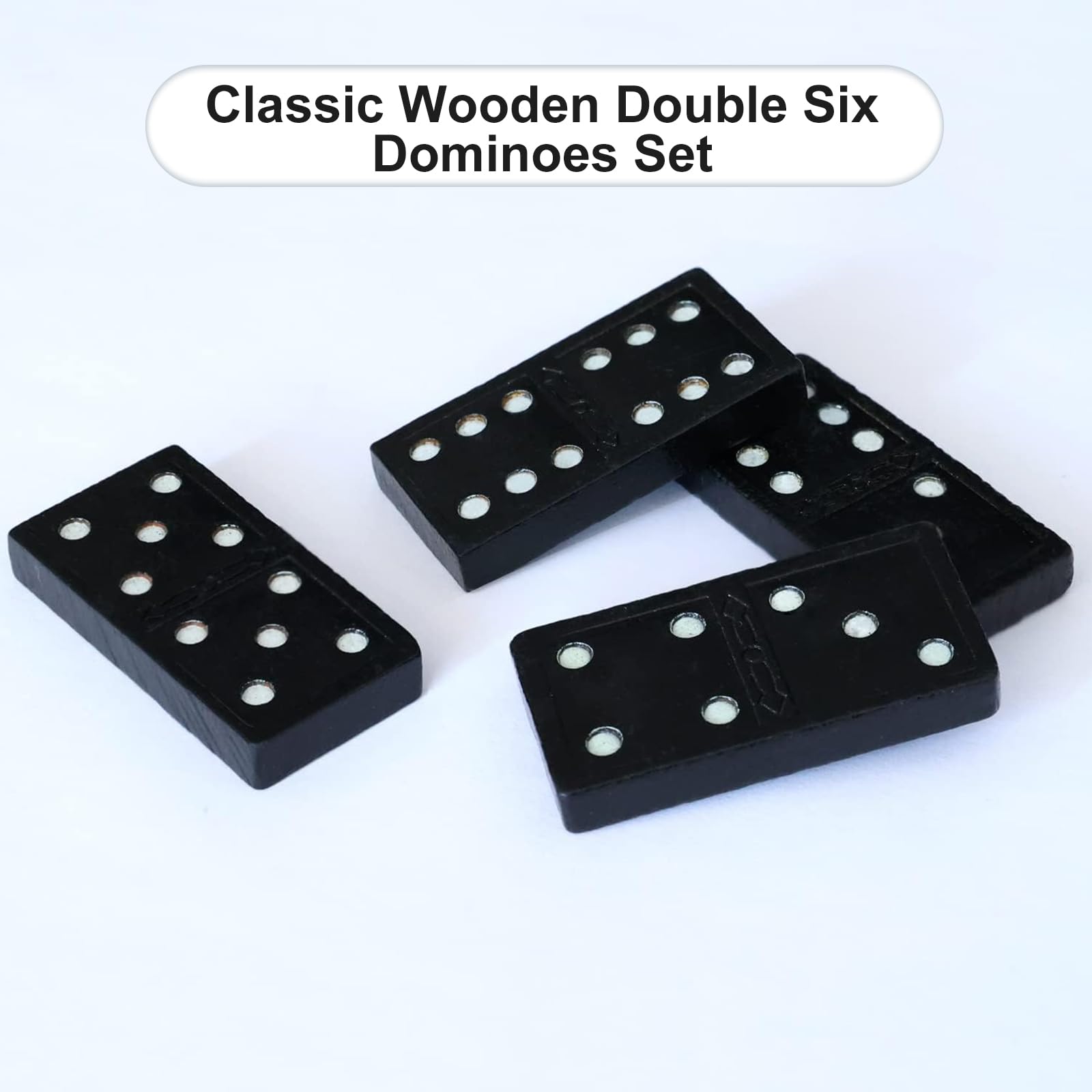 Offelec Wooden Double Six Dominoes Set for Kids Double 6 Dominoes Set 28 Pieces Classic Board Game Domino Set Classroom Game Family Games Night Ideal for 2-4 Players