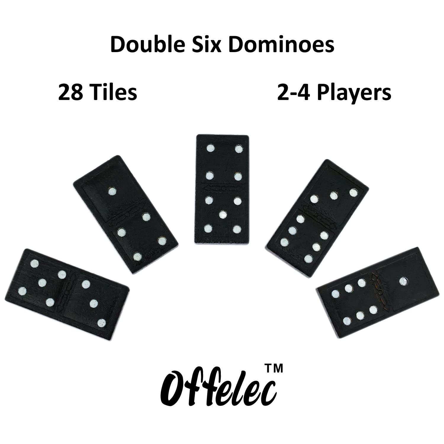 Offelec Wooden Double Six Dominoes Set for Kids Double 6 Dominoes Set 28 Pieces Classic Board Game Domino Set Classroom Game Family Games Night Ideal for 2-4 Players