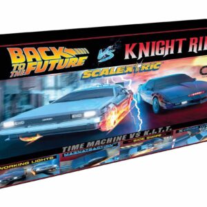 Scalextric C1431M 1980s TV - Back to The Future vs Knight Rider Race Set- Mains Power Slot Car Race Track Sets, 1:32 Scale Set, Electric Racing Toys for Adults or Kids, Age 8+