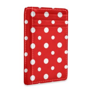 otvee red and white polka dot slim minimalist wallet small card wallets pu leather front pocket wallets