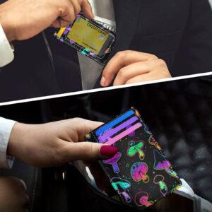 OTVEE Bright Psychedelic Mushrooms Slim Minimalist Wallet Small Card Wallets PU Leather Front Pocket Wallets