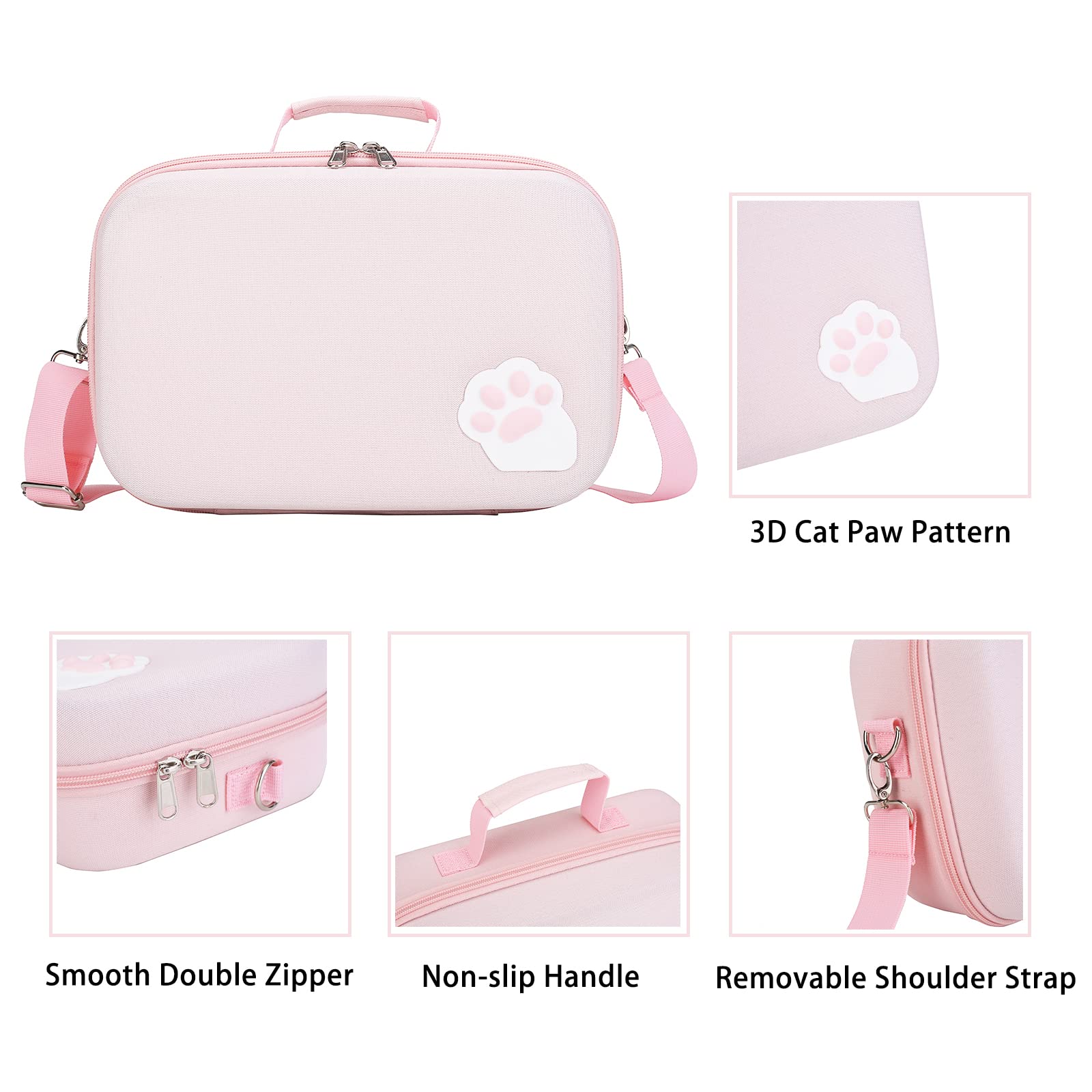 Pink Cute Cat Paw Case Compatible with Nintendo Switch/OLED Model Portable Compact Hard Shell Travel Carrying Case fit Switch Console & Full Set Game Accessories with Mesh Pocket and 18 Card Slots.