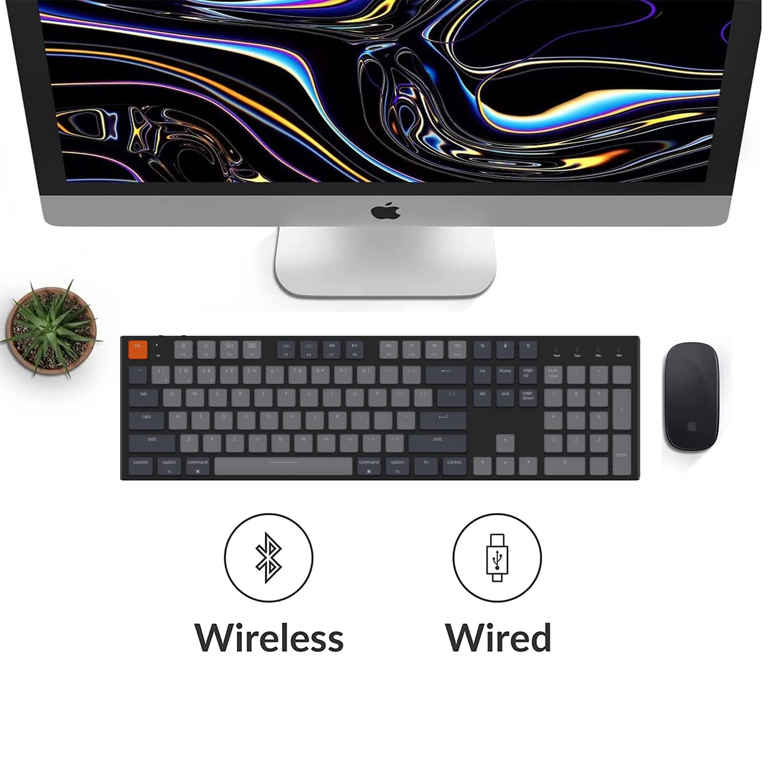 Keychron K5 Ultra-Slim Full Size Layout Wireless Bluetooth Gaming Mechanical Keyboard, 104 Keys White LED Backlight Wired Keyboard for Mac Windows, Low Profile Gateron Blue Switch