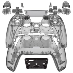 eXtremeRate Full Set Shell with Buttons Touchpad Cover, Clear Black Custom Replacement Decorative Trim Shell Front Back Plates Compatible with p s 5 Controller BDM-010 020 - Without Controller