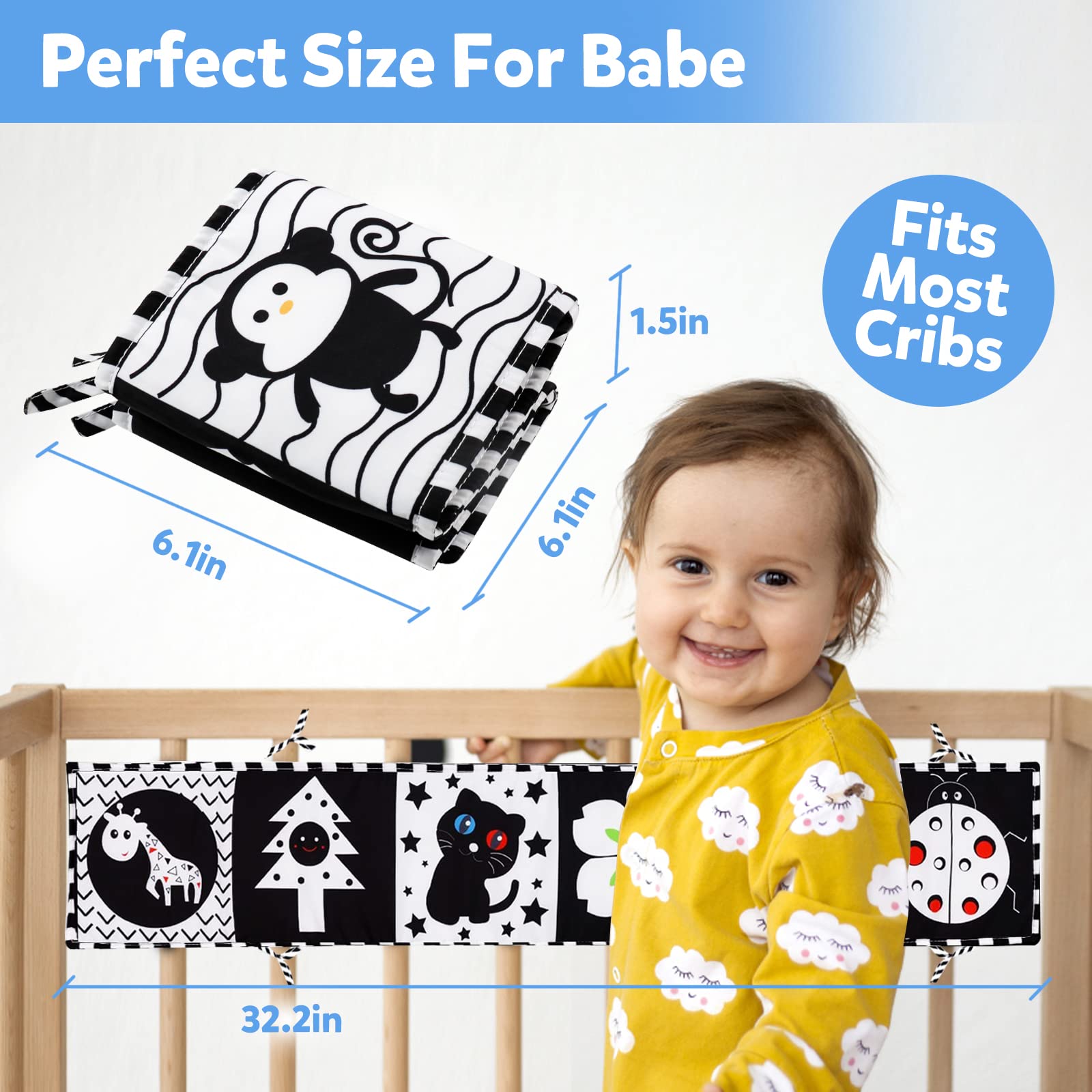 Baby Toys 0-6 Months,My First Black and White High Contrast Soft Cloth Book for babies 6-12 months Can Be Bitten and Tear Not Rotten Paper Toys for Early Education Tummy Time Newborn Infant Boys Girls