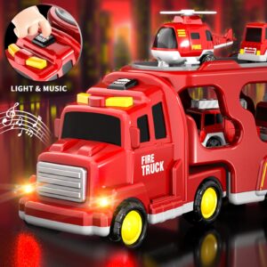 Bennol Toddler Trucks Toys for Boys Age 1-3 3-5, 5 in 1 Fire Car Truck Bus for Toddlers Boys Girls 1 2 3 4 5 6 Years Old, Toddler Boy Toys Christmas Birthday Gift Car Sets with Light Sound