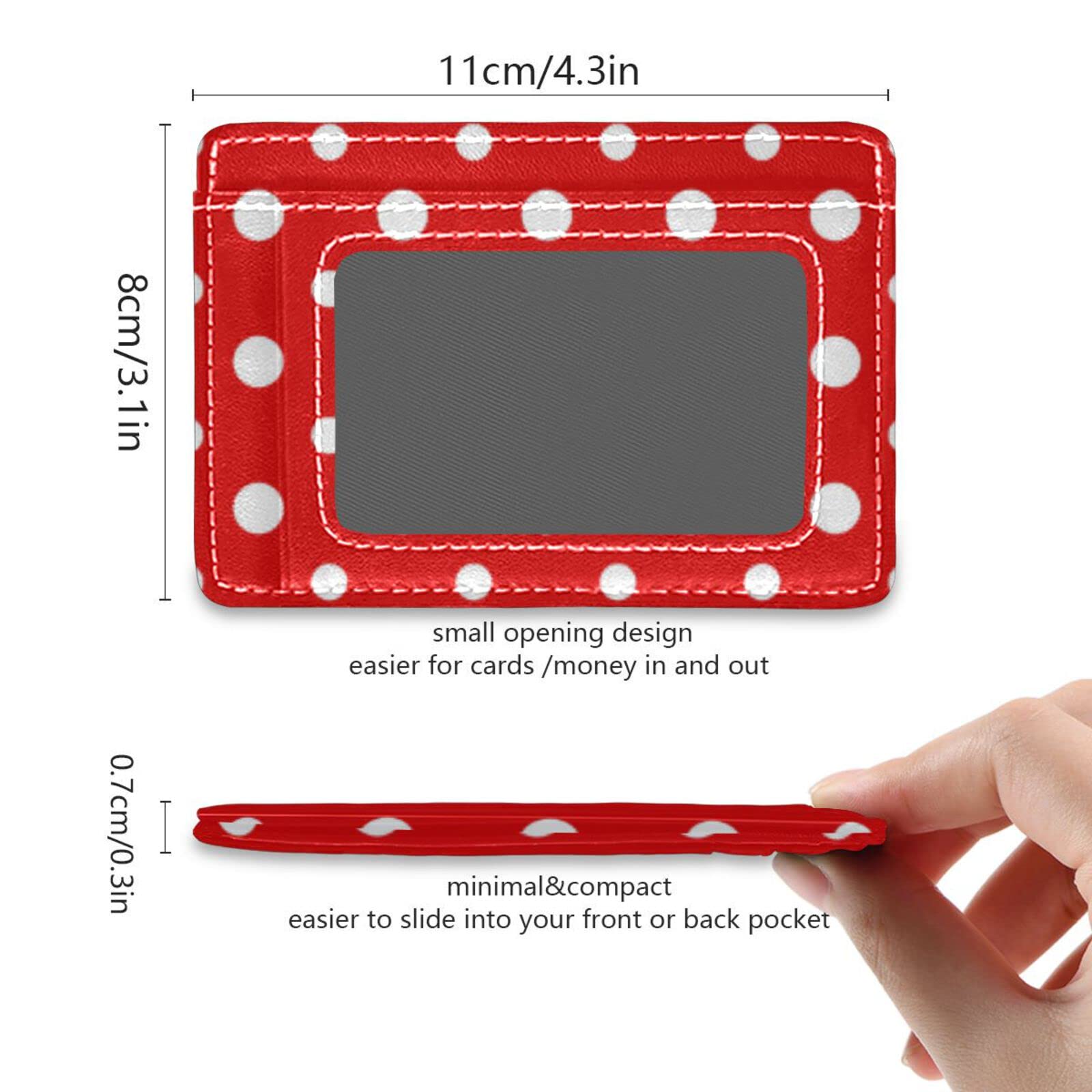 OTVEE Red and White Polka Dot Slim Minimalist Wallet Small Card Wallets PU Leather Front Pocket Wallets