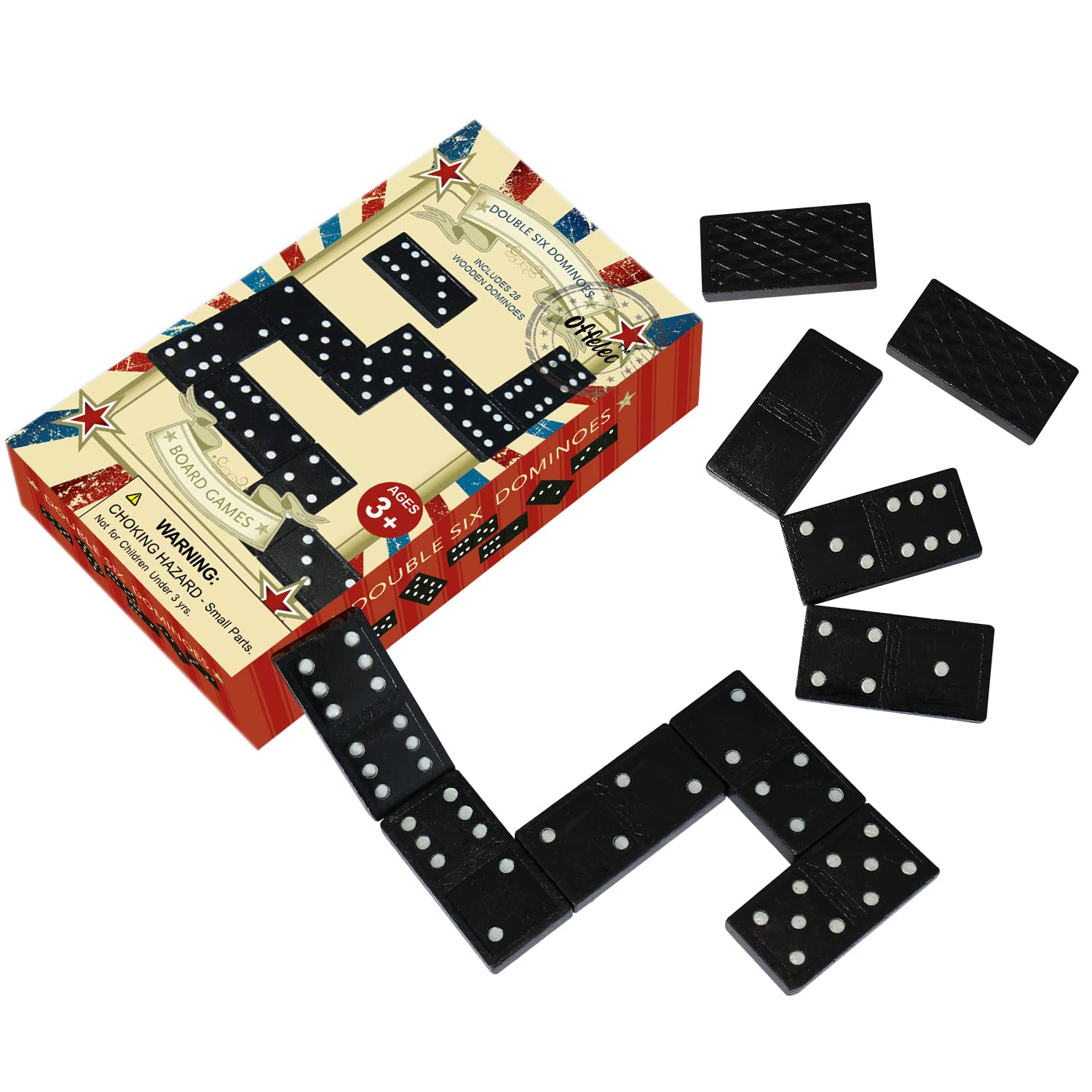 Offelec Wooden Double Six Dominoes Set for Kids Double 6 Dominoes Set 28 Pieces Classic Board Game Domino Set Classroom Game Family Games Night Ideal for 2-4 Players