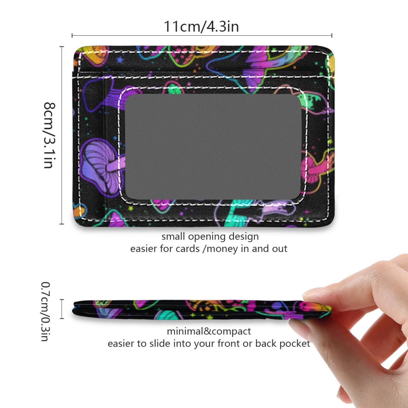 OTVEE Bright Psychedelic Mushrooms Slim Minimalist Wallet Small Card Wallets PU Leather Front Pocket Wallets