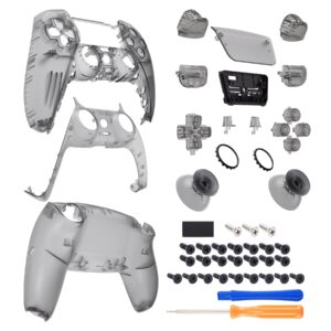 eXtremeRate Full Set Shell with Buttons Touchpad Cover, Clear Black Custom Replacement Decorative Trim Shell Front Back Plates Compatible with p s 5 Controller BDM-010 020 - Without Controller