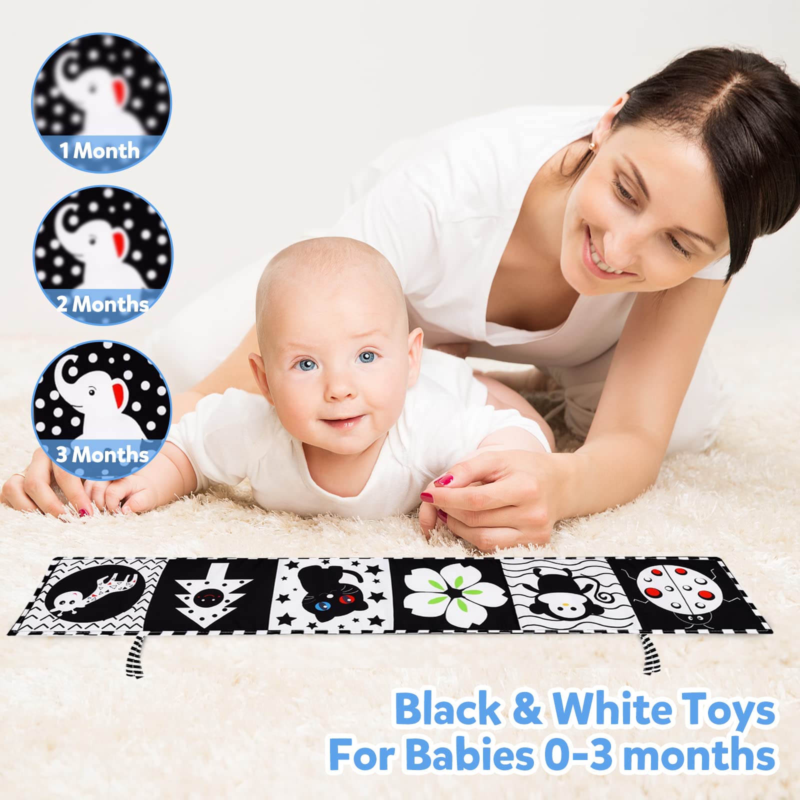 Baby Toys 0-6 Months,My First Black and White High Contrast Soft Cloth Book for babies 6-12 months Can Be Bitten and Tear Not Rotten Paper Toys for Early Education Tummy Time Newborn Infant Boys Girls