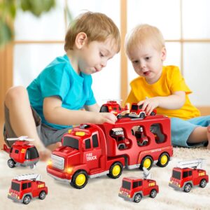 Bennol Toddler Trucks Toys for Boys Age 1-3 3-5, 5 in 1 Fire Car Truck Bus for Toddlers Boys Girls 1 2 3 4 5 6 Years Old, Toddler Boy Toys Christmas Birthday Gift Car Sets with Light Sound