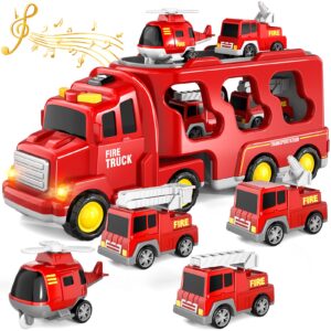 Bennol Toddler Trucks Toys for Boys Age 1-3 3-5, 5 in 1 Fire Car Truck Bus for Toddlers Boys Girls 1 2 3 4 5 6 Years Old, Toddler Boy Toys Christmas Birthday Gift Car Sets with Light Sound