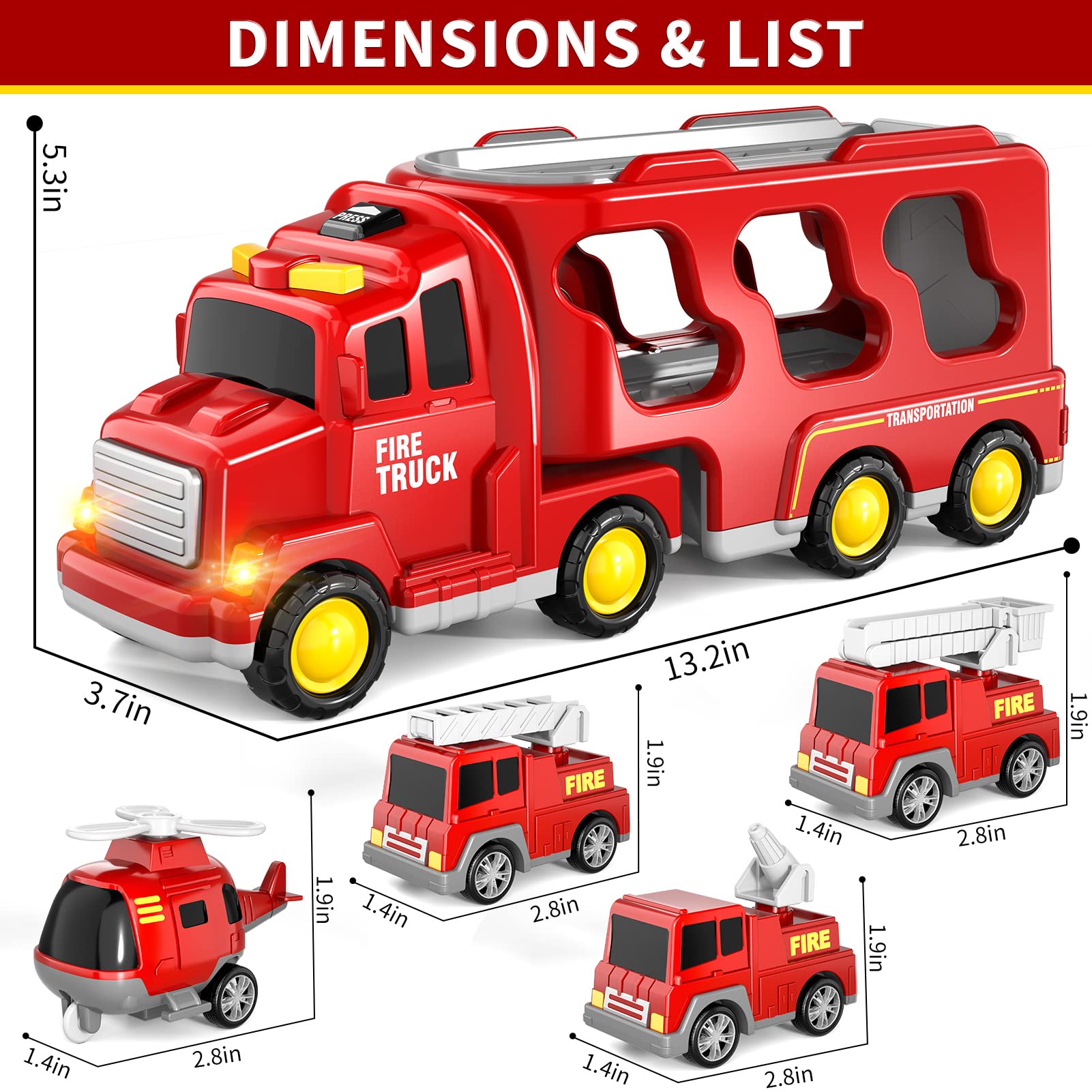 Bennol Toddler Trucks Toys for Boys Age 1-3 3-5, 5 in 1 Fire Car Truck Bus for Toddlers Boys Girls 1 2 3 4 5 6 Years Old, Toddler Boy Toys Christmas Birthday Gift Car Sets with Light Sound