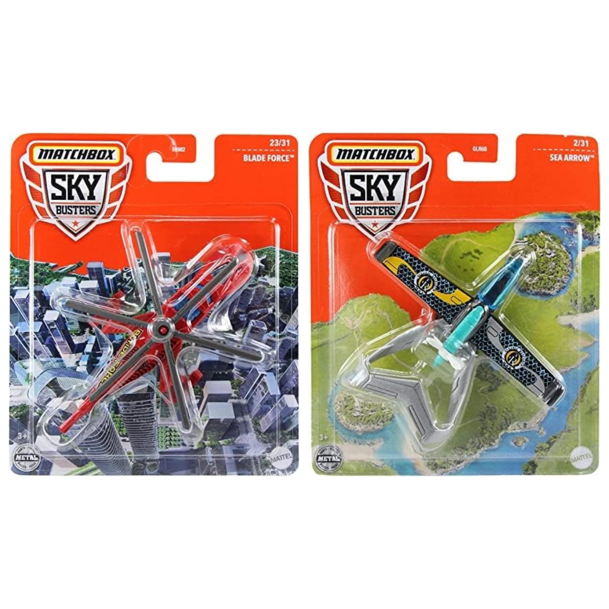 Matchbox Sky Busters Diecast Models 2 Pack Bundle - Blade Force Helicopter & Sea Arrow Ocean Research