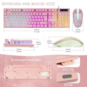 CHONCHOW Pink Keyboard and Mouse Combo with Backlit, Function Keys, 19 Keys Anti-ghosting for Gamer on PC Laptop Computer Mac PS4 Xbox, Cute Wired Light Up Gaming Keyboard & RGB Mouse for Girl Women