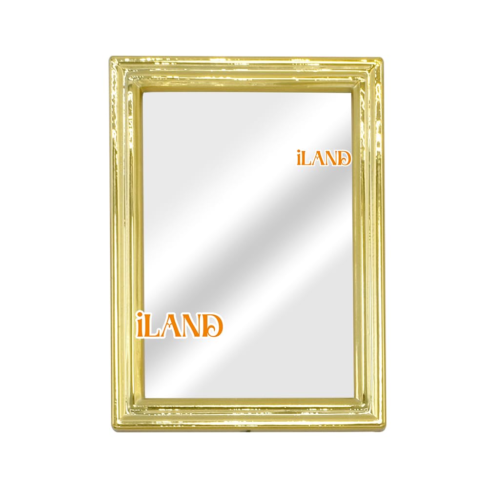 iLAND Mini Mirrors, Dollhouse Accessories on 1:12 Scale, Miniature Framed Glass Mirror (Bright Golden 4pcs)