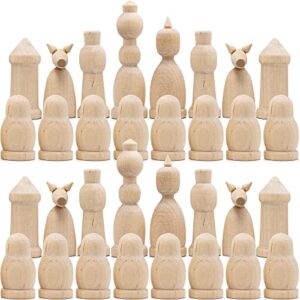 unfinished wood chess pieces only set of 32 pcs - paint your own chess set - blank chess sets for diy- wooden peg dolls unfinished for arts and crafts