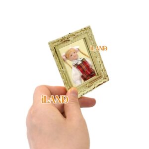 iLAND Mini Mirrors, Dollhouse Accessories on 1:12 Scale, Miniature Framed Glass Mirror (Bright Golden 4pcs)