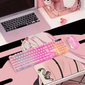 CHONCHOW Pink Keyboard and Mouse Combo with Backlit, Function Keys, 19 Keys Anti-ghosting for Gamer on PC Laptop Computer Mac PS4 Xbox, Cute Wired Light Up Gaming Keyboard & RGB Mouse for Girl Women