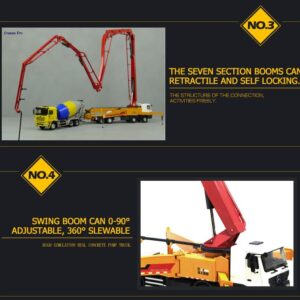 1/35 Scale Model XCMG 62 Meter Concrete Pump Truck Replica 7 Sections Booms 4 Axles Cab Open Collection Toys Gift