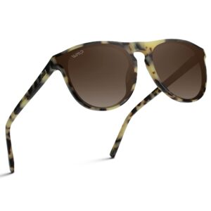 wmp eyewear - modern one bridge large round sunglasses (beige tortoise frame/gradient brown lens)