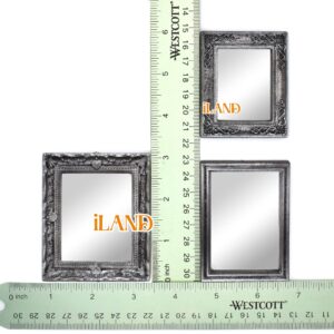 iLAND Mini Mirrors, Dollhouse Accessories on 1:12 Scale, Framed Glass Miniature Mirror (Dark Silver 4pcs)