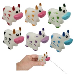 colorful rubber water squirting cows (2.5") squeeze and squirt water. bathtub, pool toy for kids. safe and non toxic. durable party favor. (12)