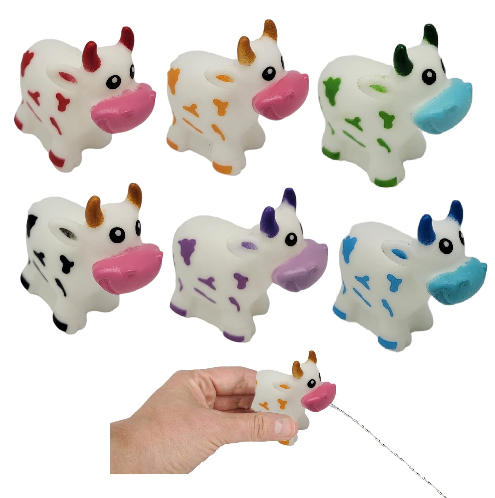 Colorful Rubber Water Squirting Cows (2.5") Squeeze and Squirt Water. Bathtub, Pool Toy for Kids. Safe and Non Toxic. Durable Party Favor. (12)