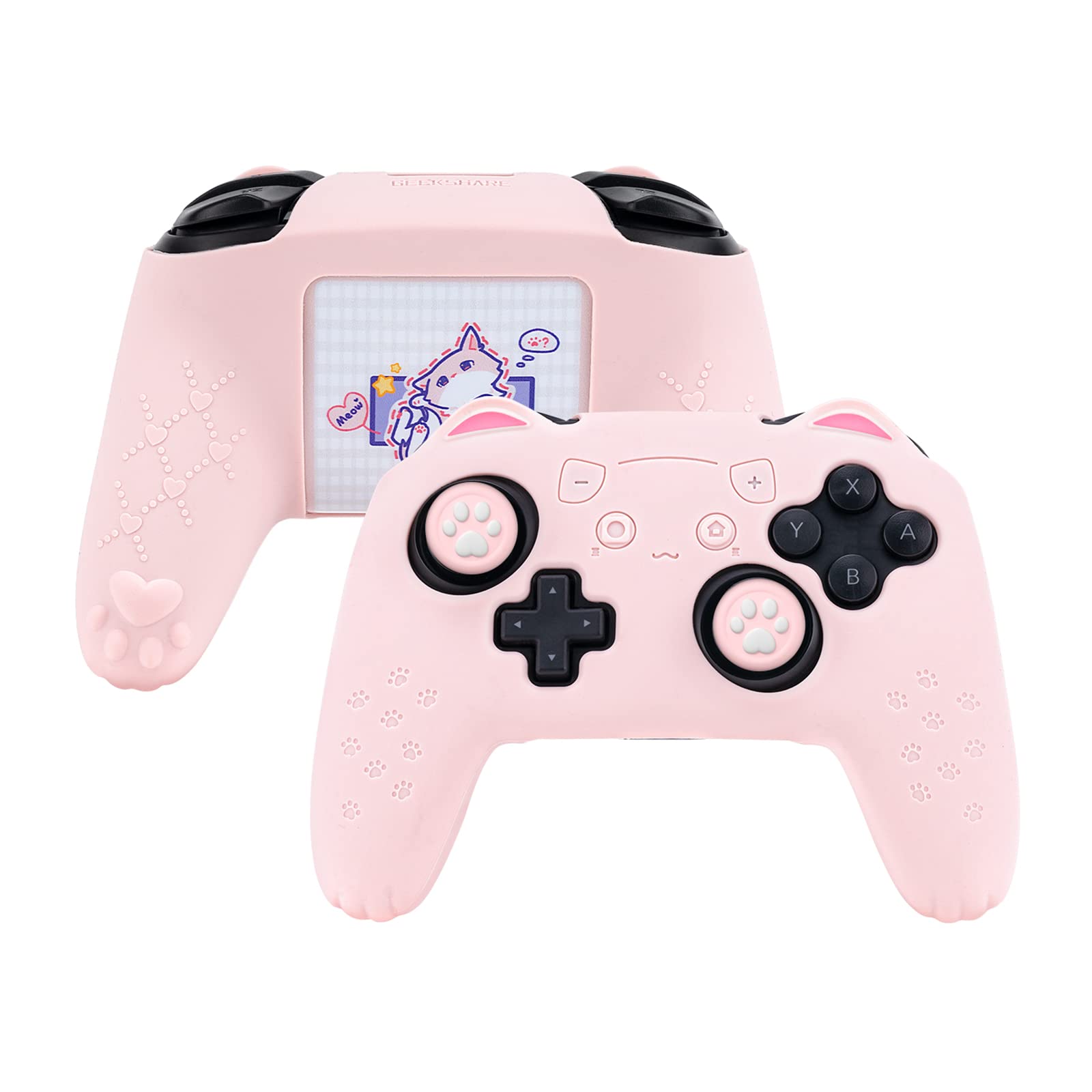 GeekShare Cat Paw Controller Skin Grips Set Compatible with Switch Pro Controller-Anti-Slip Silicone Protective Cover Case Joystick Caps for Switch Pro Wireless Controller - Pink