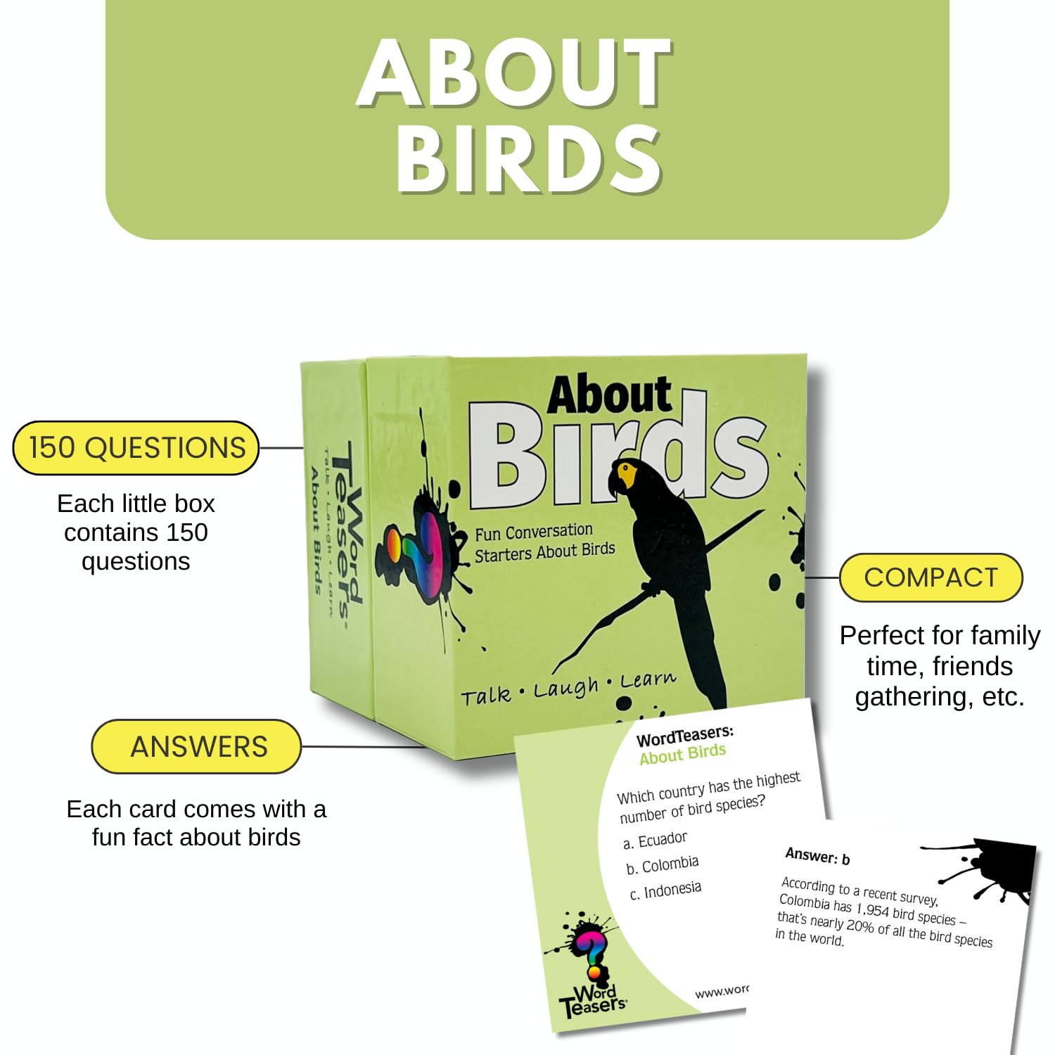 ? WORD TEASERS About Birds Conversation Starters - Conversation Cards for Bird Lovers - Gifts for Bird Watchers - Bird Game Trivia Cards - Fun Family Games - 150 Questions