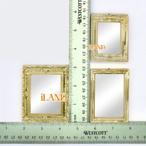 iLAND Mini Mirrors, Dollhouse Accessories on 1:12 Scale, Miniature Framed Glass Mirror (Bright Golden 4pcs)