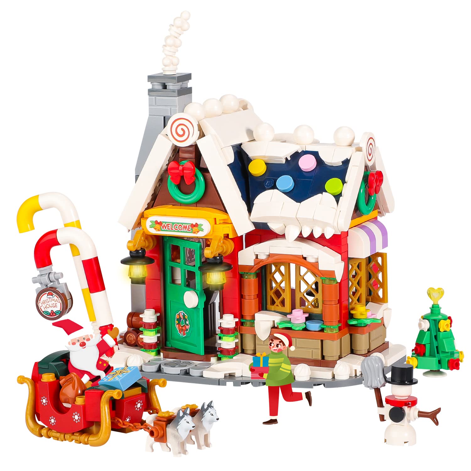 PinkBee Christmas Gingerbread House 2022 Mini Xmas Tree Building Block Set Creative Ornament Toys Kits Micro Bricks for Adults Kids 8-12 6-12 7-9（788Pcs）