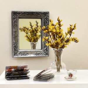 iLAND Mini Mirrors, Dollhouse Accessories on 1:12 Scale, Framed Glass Miniature Mirror (Dark Silver 4pcs)