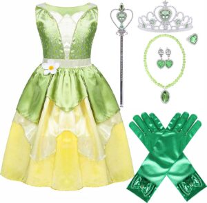 princess tiana dress for girls green fairy frog birthday party fancy dresses halloween elf costume outfits with accessories (2-3t)