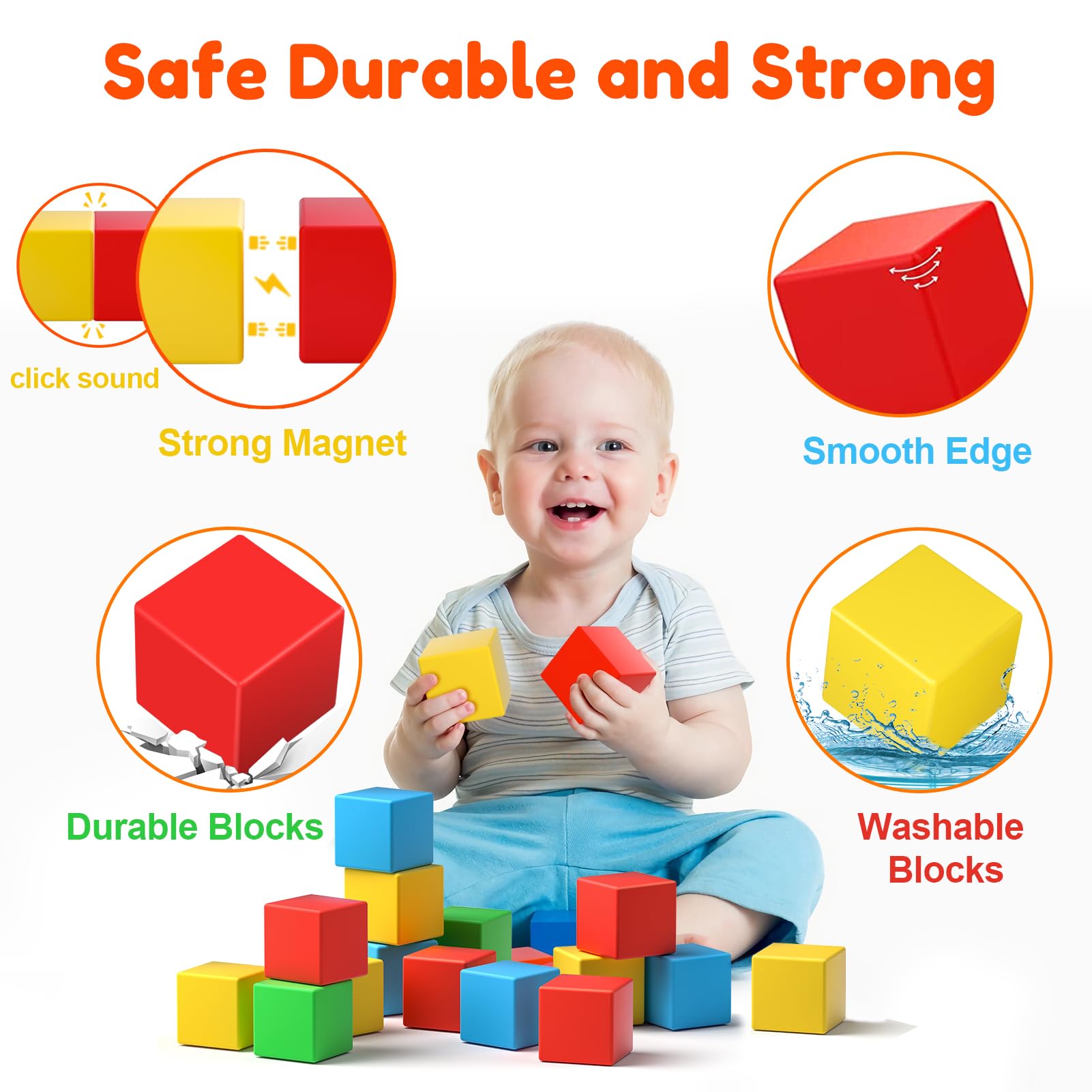 Feoxialy Magnetic Blocks,1.42 inch Large Magnetic Building Block for Toddlers 3 4 5 6 7 8 Year Old Boys Girls Color Magnetic Cubes Learning Toys for Kids 1-3 Sensory Toys Age 4-8 Gift