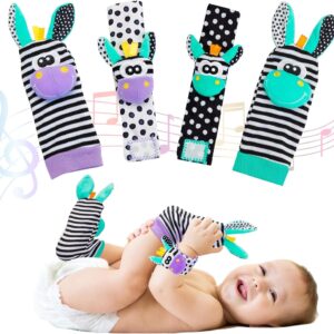 Baby Wrist Rattles Sock Toys - Newborn Baby Sock Toys 0-6 Months, Foot Finder and Wrist Rattle Set Hand and Feet Rattle for Babies, Infant Rattle Socks Toy, Soft Sensory Toy for Baby Boy Girl Gift