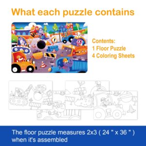 TAOZI&LIZHI Jumbo Jigsaw Puzzles 46 pcs, Construction Site, Large Floor Puzzle for Kids Ages 3-5, 4-8, Christmas Toddler Puzzles with Hand-held Gift Box, Preschool Learning & Education Toys