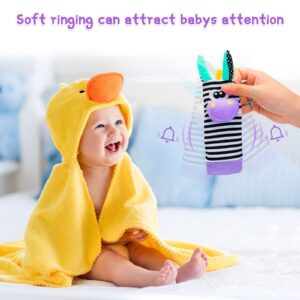 Baby Wrist Rattles Sock Toys - Newborn Baby Sock Toys 0-6 Months, Foot Finder and Wrist Rattle Set Hand and Feet Rattle for Babies, Infant Rattle Socks Toy, Soft Sensory Toy for Baby Boy Girl Gift