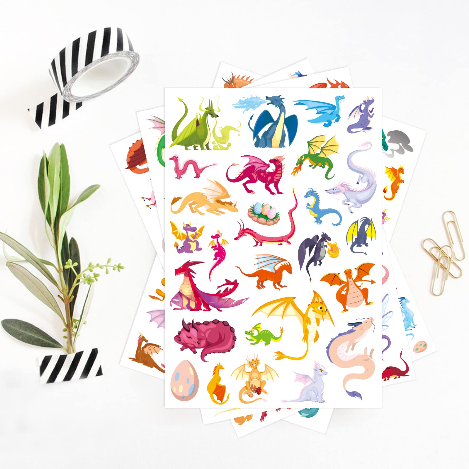 Dragon Stickers 530 Counts Cute Cartoon Dragon Adhesive Sticker for Water Bottles Art Toys Crafts Kids Boys Toddlers Invitations Envelopes Party Gifts Bags Decor