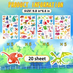 Dragon Stickers 530 Counts Cute Cartoon Dragon Adhesive Sticker for Water Bottles Art Toys Crafts Kids Boys Toddlers Invitations Envelopes Party Gifts Bags Decor