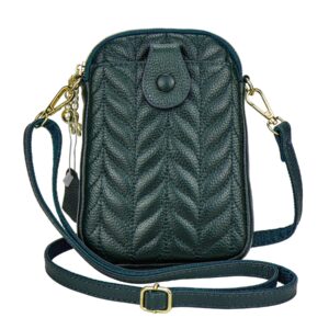 zzewintraveler women's small leather crossbody cell phone bag, quilted minimalist purse adjustable strap shoulder bag, dark green