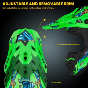 ILM DOT&ECE Youth ATV Helmet kids Dirt Bike Helmet Child Motocross Dirtbike BMX MX Offroad Dual Sport Full Face Casco para Moto Model AP-868(Flo Green,Youth-L)