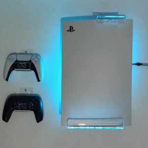 WALL MOUNT FOR PS5 PLAYSTATION 5 WITH MULTICOLOR LED LIGHTING KIT + 2 CONTROL MOUNT (PS5 Digital Edition)